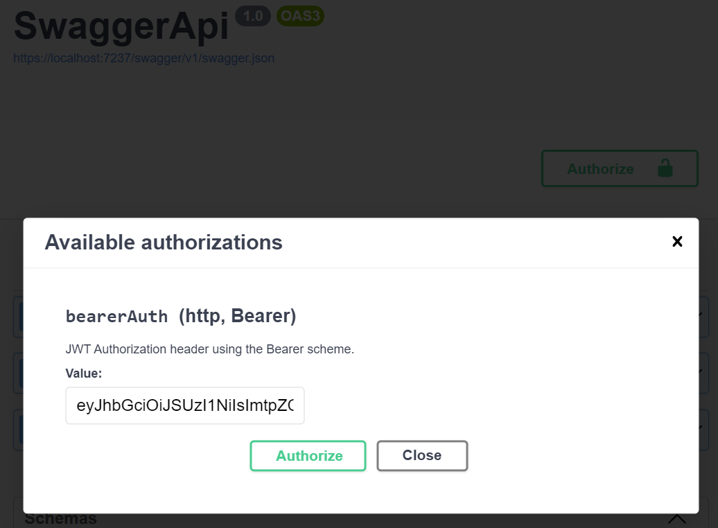 Swagger UI Authorization Dialog