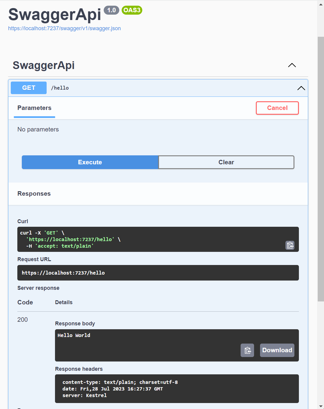 Swagger UI test for unsecured minimal API