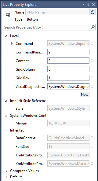 Visual Studio 2015 Live Property Explorer window